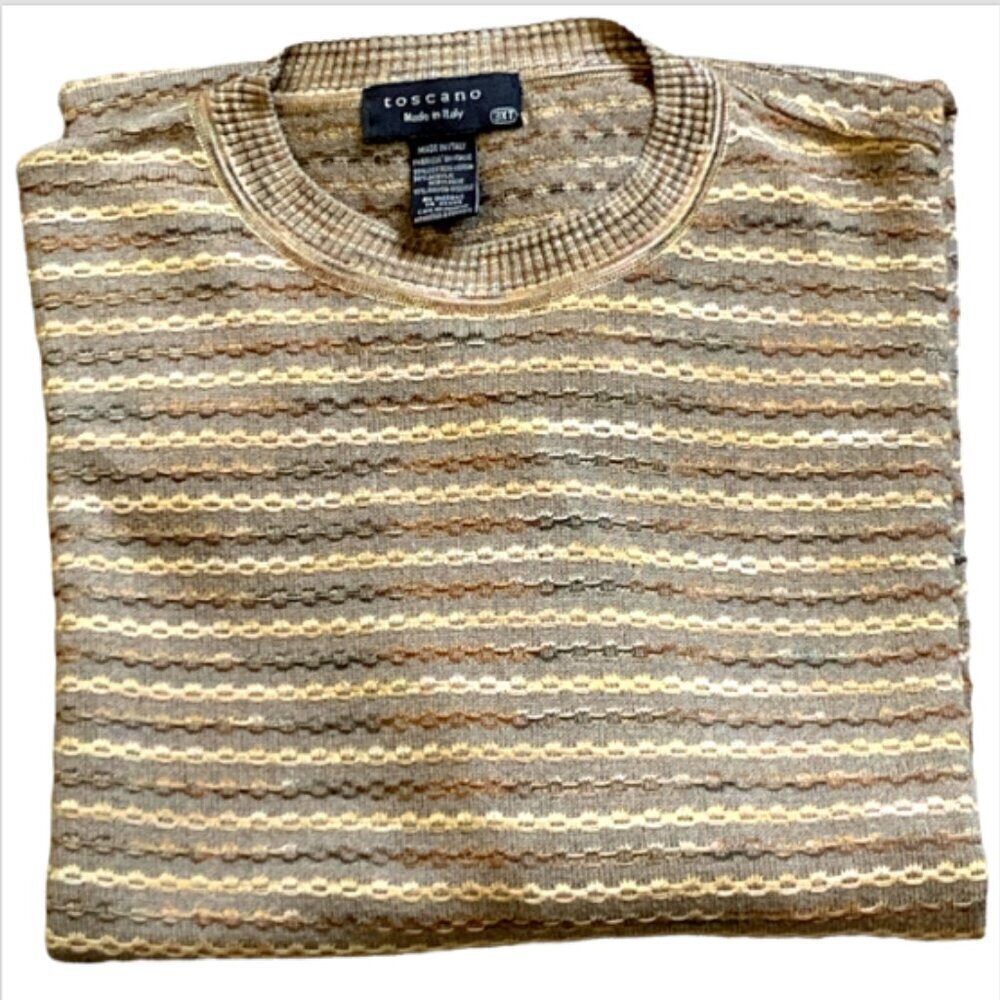 Toscano Cotton Blend Pullover Crew Neck Sweater Beige Chain Pattern Men 3XT #56E